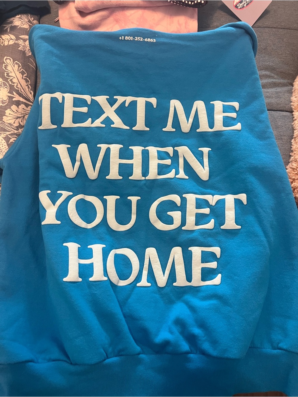LONELY GHOST BLUE HOODIE TEXT ME WHEN YOU GET HOME MEDIUM